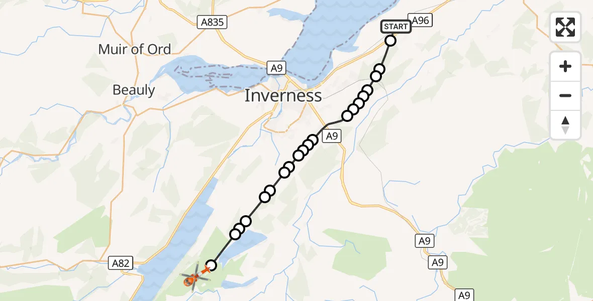 Flight route Coastguard Helicopter Inverness Airport - Highland, 15 October 2026, 14:30