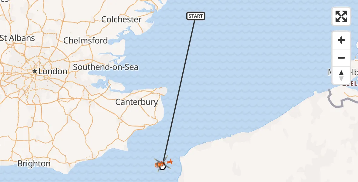 Flight route Coastguard Helicopter North Sea - English Channel, 15 October 2026, 14:33