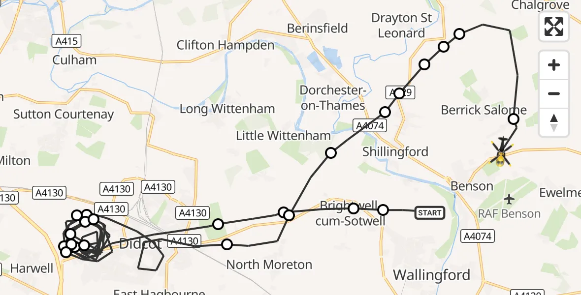 Flight route Police Helicopter Shillingford - Benson, 15 October 2026, 14:37