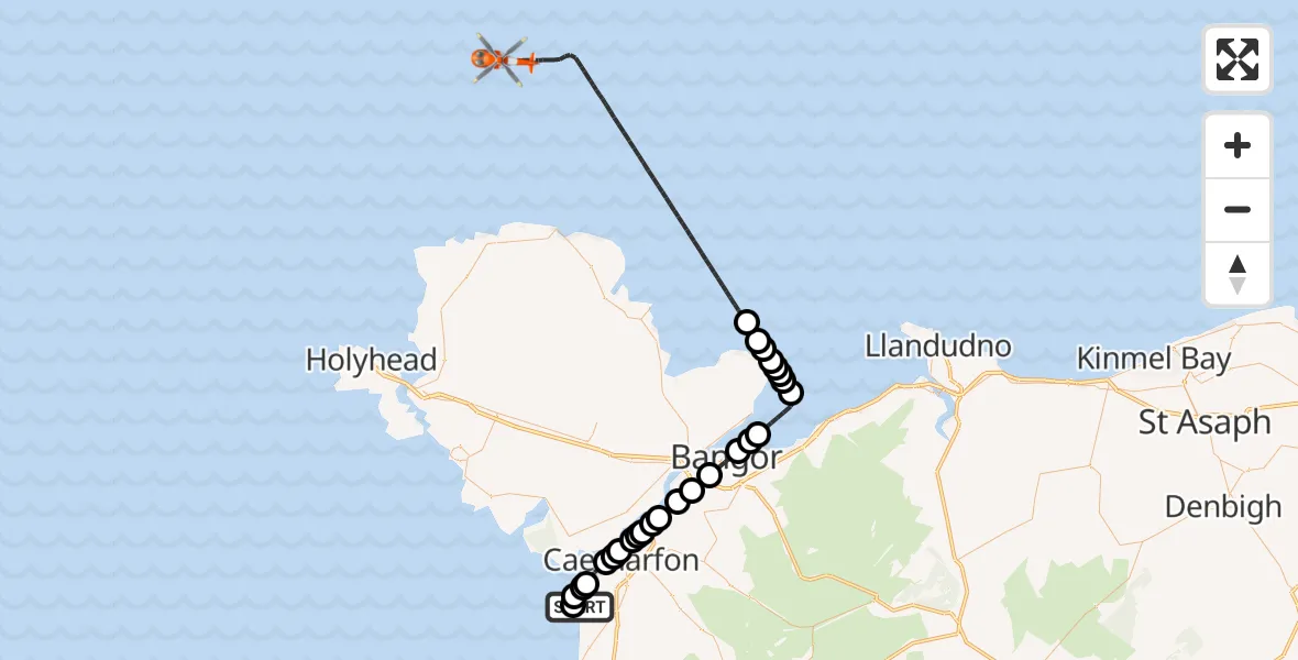 Flight route Coastguard Helicopter Caernarfon Airport - Irish Sea, 15 October 2026, 14:37