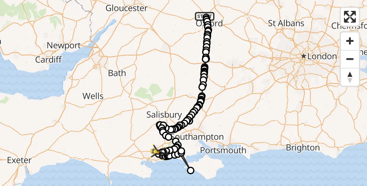 Flight route Police Helicopter Yarnton - Bournemouth Airport, 15 October 2026, 14:50
