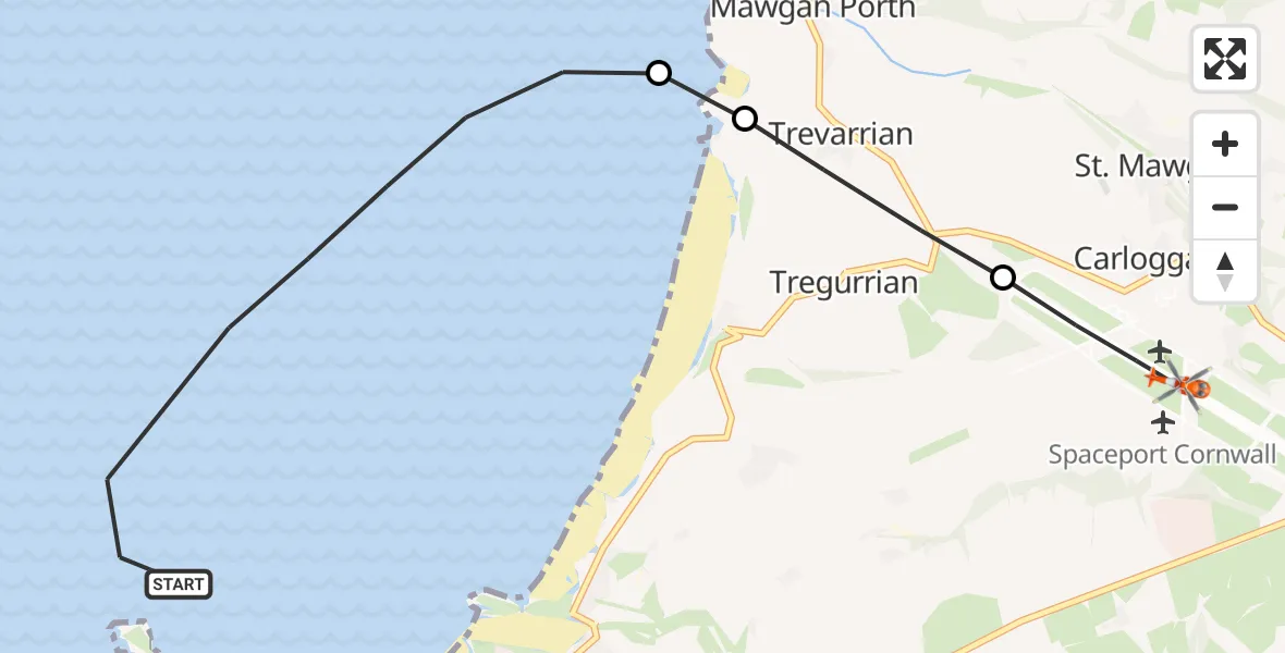 Flight route Coastguard Helicopter Bristol Channel - Cornwall Airport Newquay, 15 October 2026, 15:02