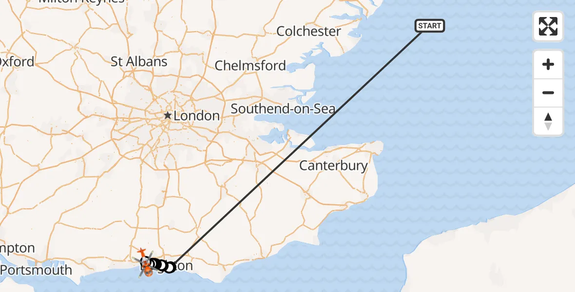 Flight route Coastguard Helicopter North Sea - Brighton City Airport, 15 October 2026, 15:53