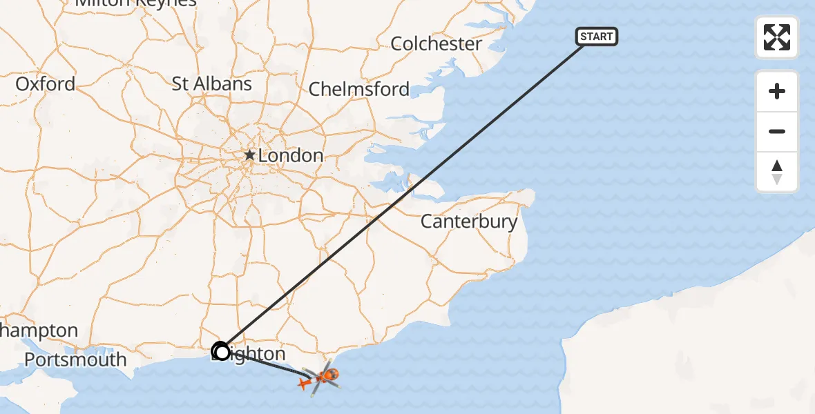 Flight route Coastguard Helicopter North Sea - English Channel, 15 October 2026, 16:08