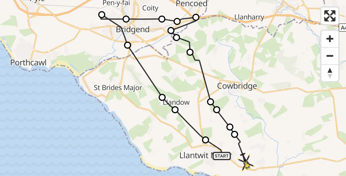 Flight route Police Helicopter Boverton - MOD St Athan, 15 October 2026, 16:19