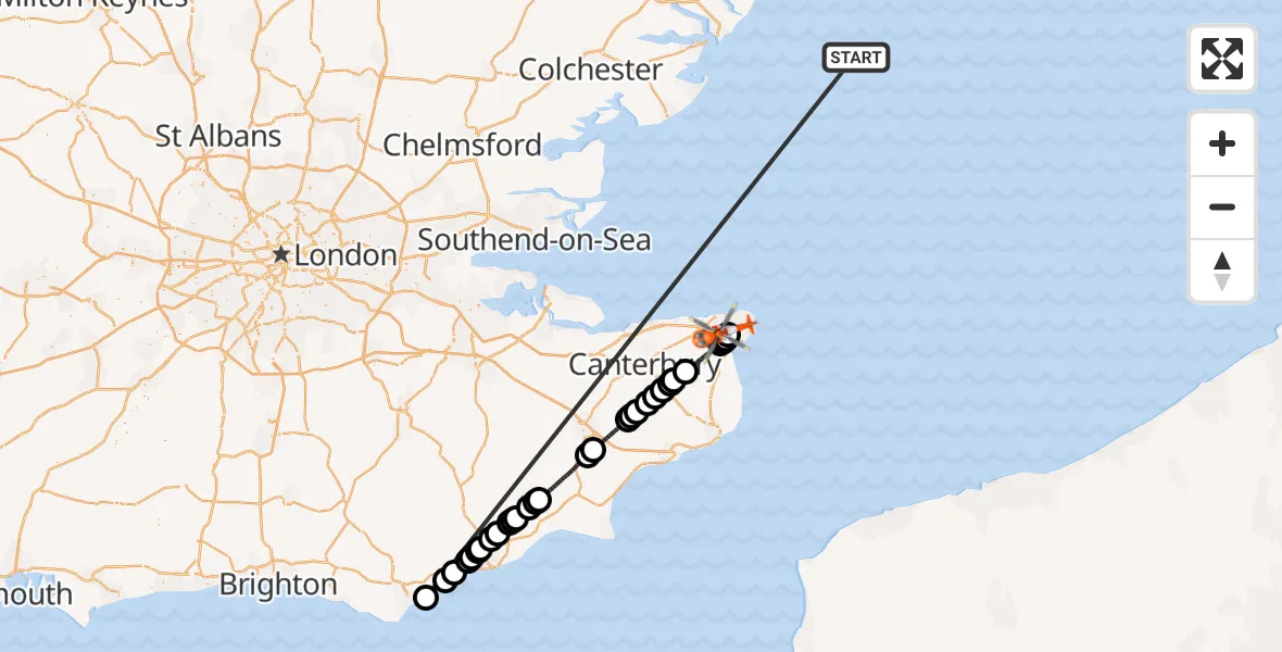 Flight route Coastguard Helicopter North Sea - Manston Airport, 15 October 2026, 16:24