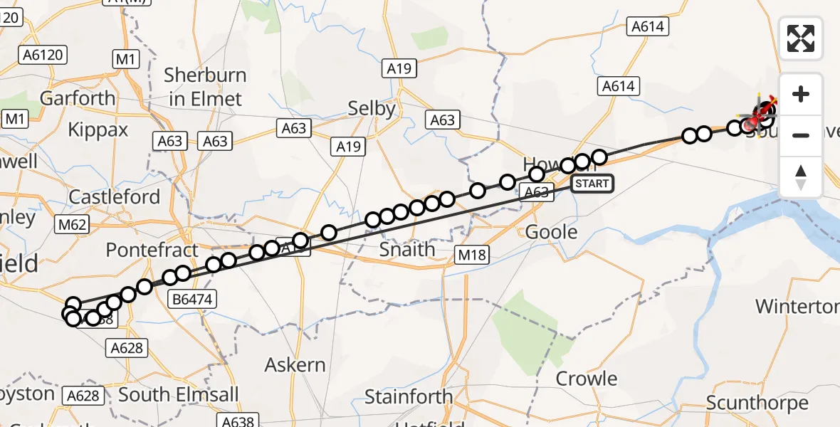 Flight route Air Ambulance Helicopter Balkholme - North Cave, 15 October 2026, 16:27