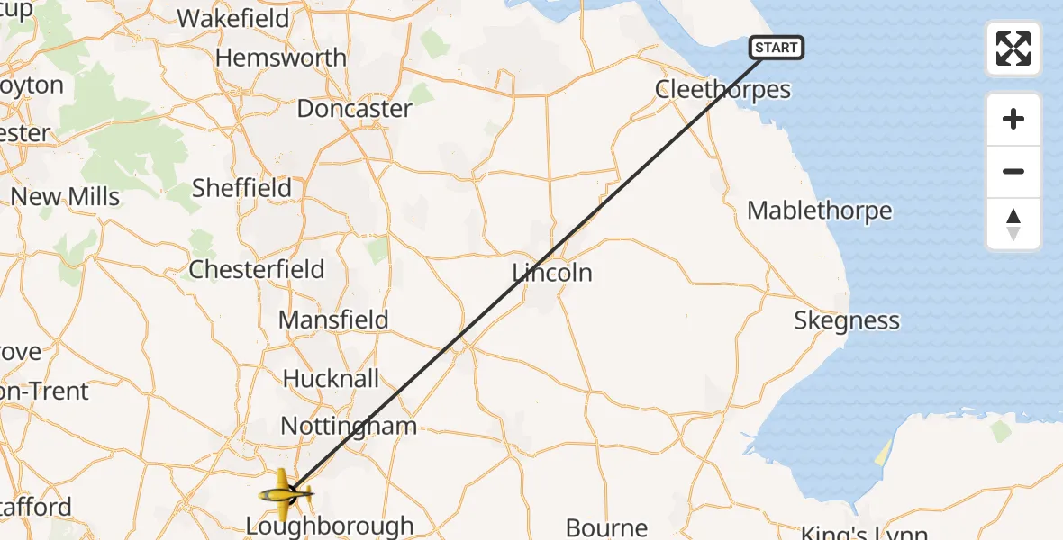 Flight route Police Aircraft Easington - East Midlands Airport, 15 October 2026, 16:35