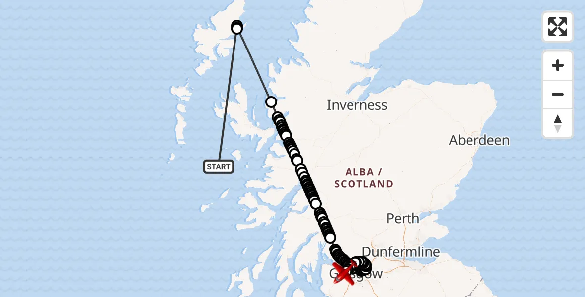 Flight route Air Ambulance Aircraft Inner Seas - Glasgow Airport, 15 October 2026, 16:47
