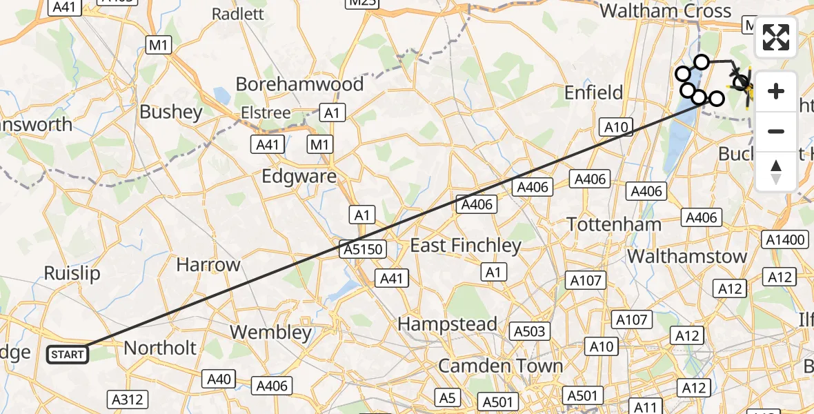 Flight route Police Helicopter Hillingdon - Sewardstonebury, 15 October 2026, 17:21