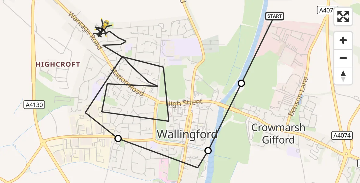 Flight route Police Helicopter Crowmarsh Gifford - Wallingford, 15 October 2026, 17:36