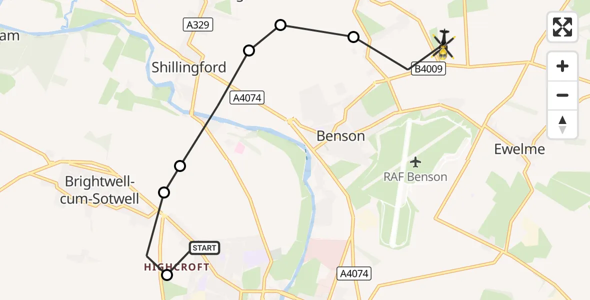 Flight route Police Helicopter Wallingford - Benson, 15 October 2026, 17:44