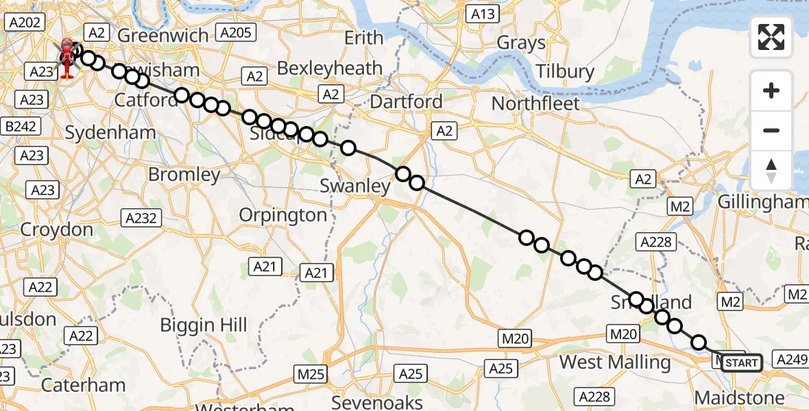 Flight route Air Ambulance Helicopter Maidstone - Kings College London Hospital, 15 October 2026, 17:50
