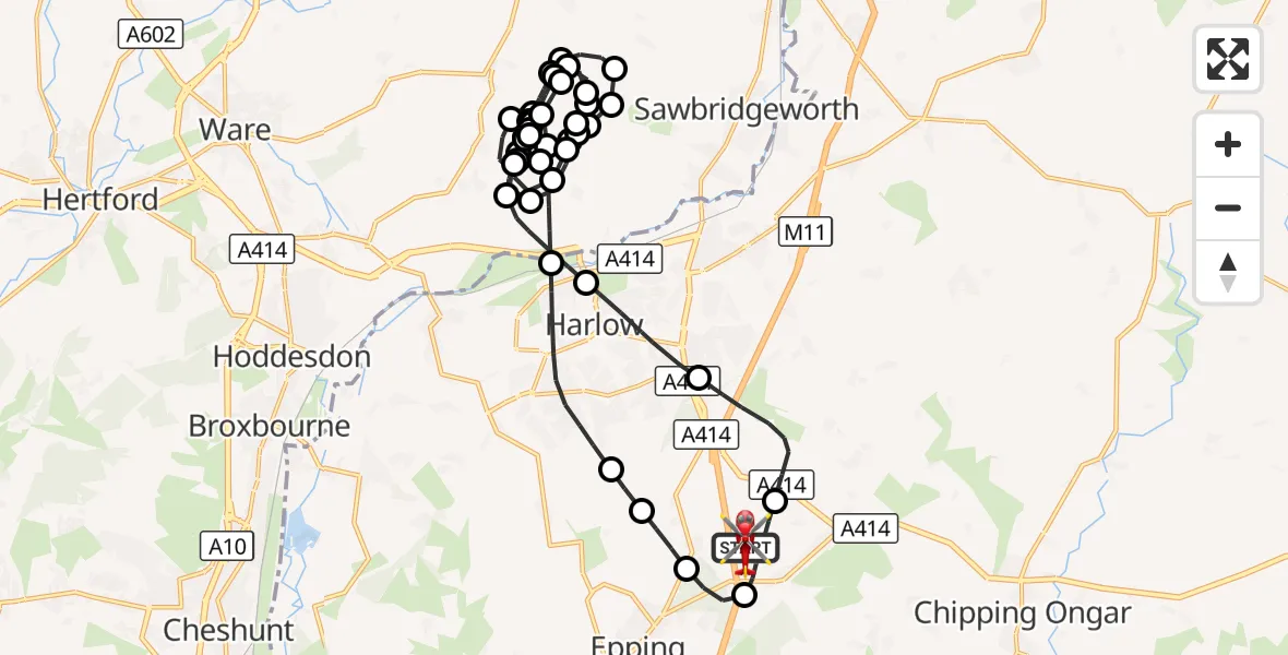 Flight route Air Ambulance Helicopter North Weald Airfield - North Weald Airfield, 15 October 2026, 17:50
