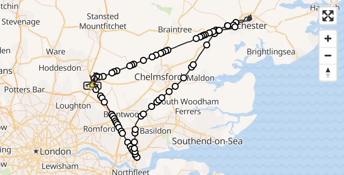 Flight route Police Helicopter North Weald Airfield - North Weald Airfield, 15 October 2026, 19:07