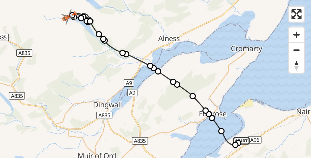 Flight route Coastguard Helicopter Inverness Airport - Loch Glass, 15 October 2026, 19:08