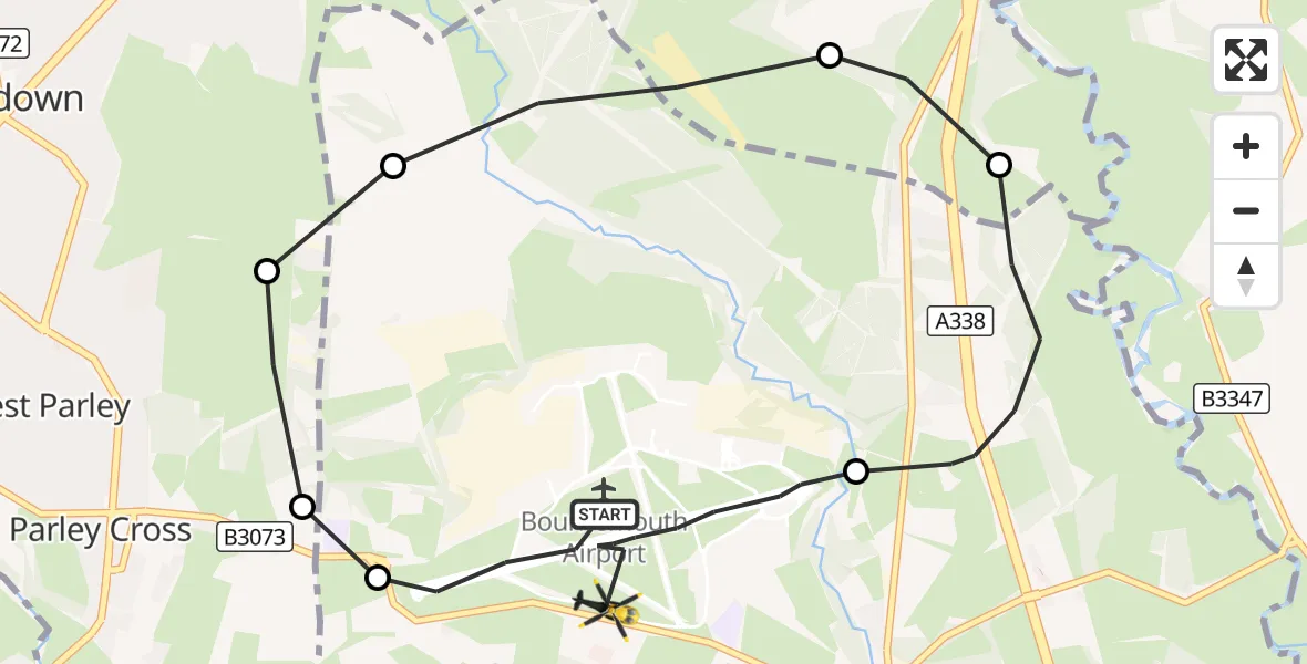 Flight route Police Helicopter Bournemouth Airport - Bournemouth Airport, 15 October 2026, 19:30