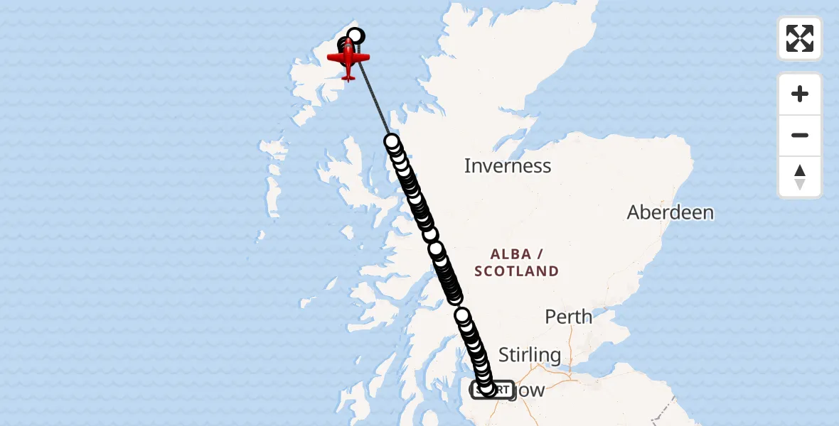Flight route Air Ambulance Aircraft Glasgow Airport - Stornoway Airport, 15 October 2026, 19:31
