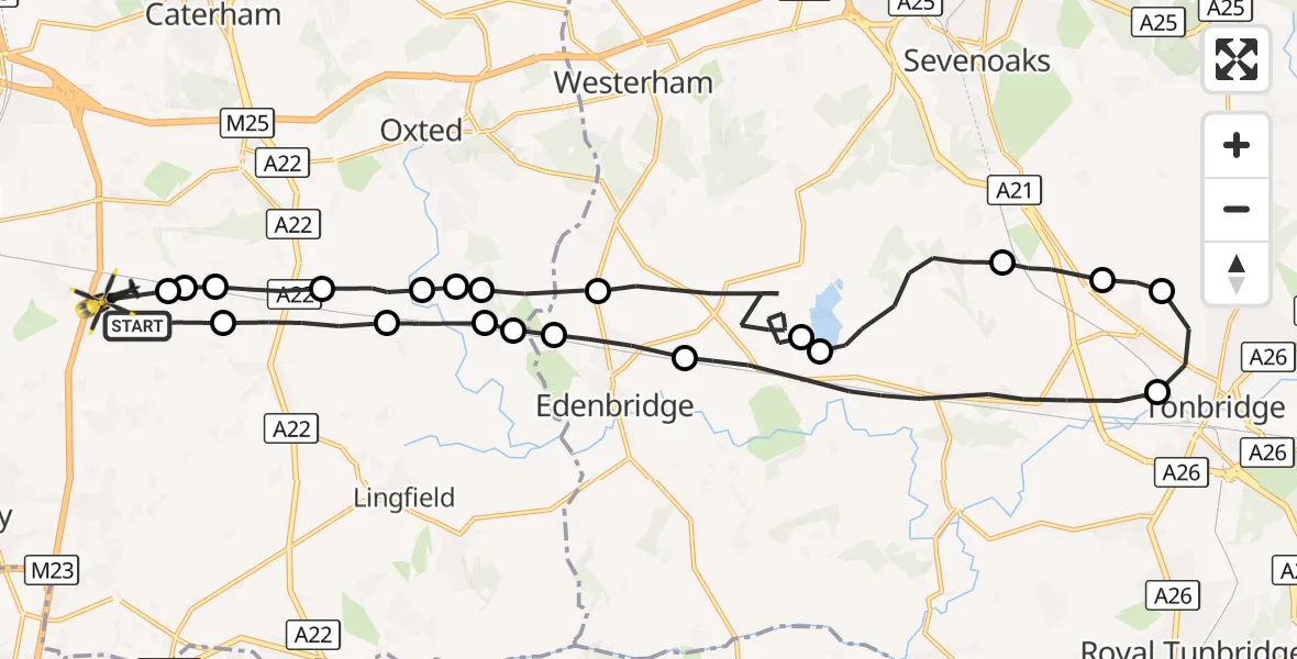 Flight route Police Helicopter Tandridge - Tandridge, 15 October 2026, 20:30