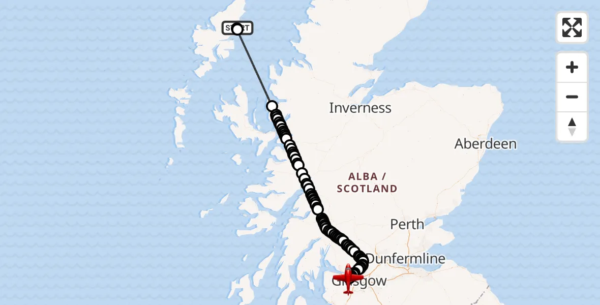 Flight route Air Ambulance Aircraft Stornoway Airport - Glasgow Airport, 15 October 2026, 20:42