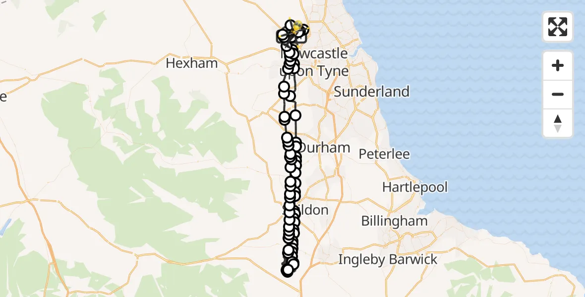 Flight route Police Helicopter Newcastle International Airport - Newcastle International Airport, 15 October 2026, 21:12
