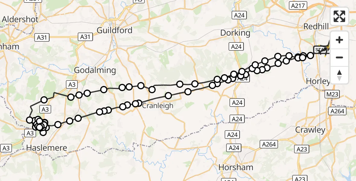 Flight route Police Helicopter Salfords - Salfords, 15 October 2026, 21:26