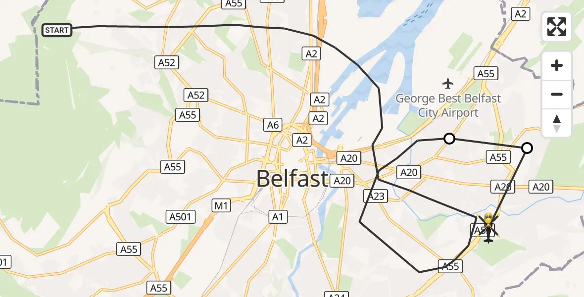 Flight route Police Helicopter Belfast City District - Belfast City District, 15 October 2026, 21:51