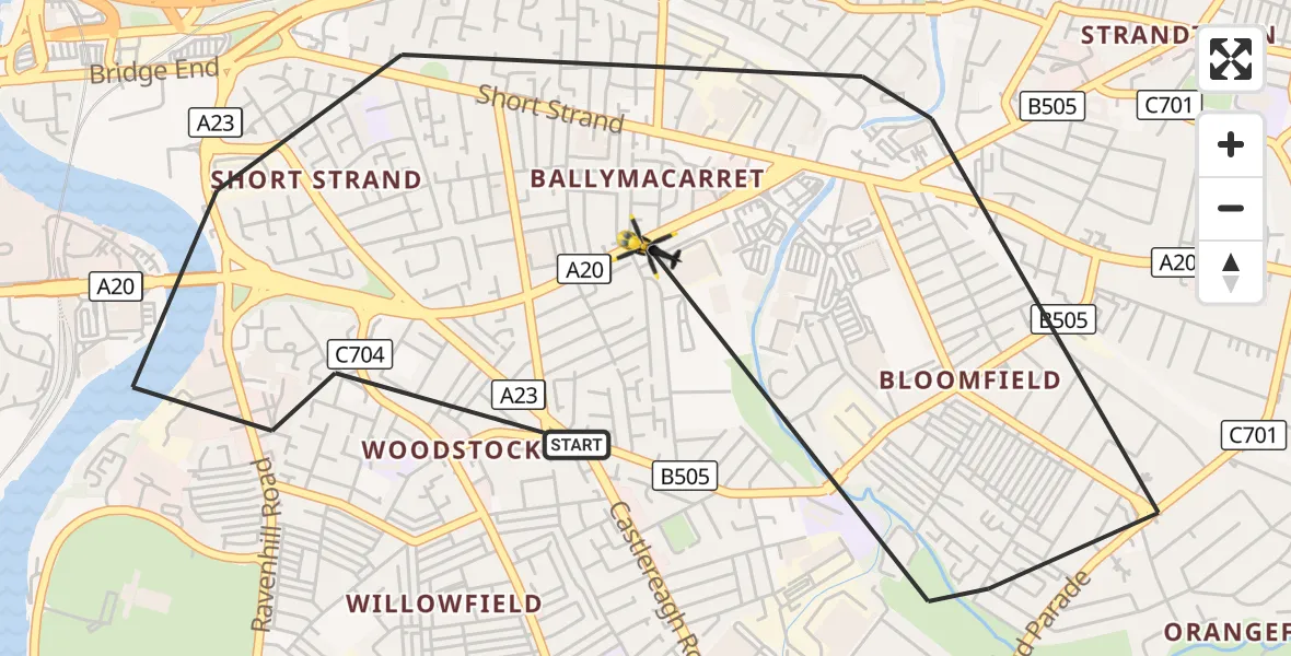 Flight route Police Helicopter Belfast City District - Belfast City District, 15 October 2026, 22:02