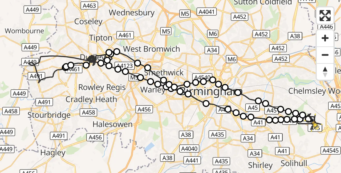 Flight route Police Helicopter Birmingham Airport - Birmingham Airport, 15 October 2026, 22:03