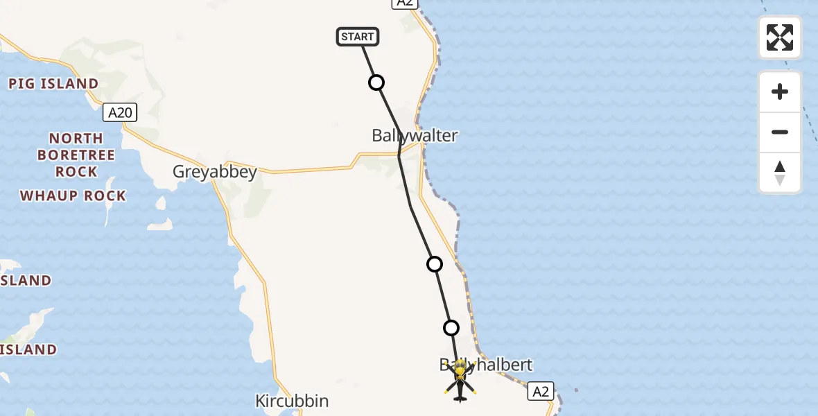Flight route Police Helicopter Ards and North Down District Council - Ballyhalbert, 15 October 2026, 22:13