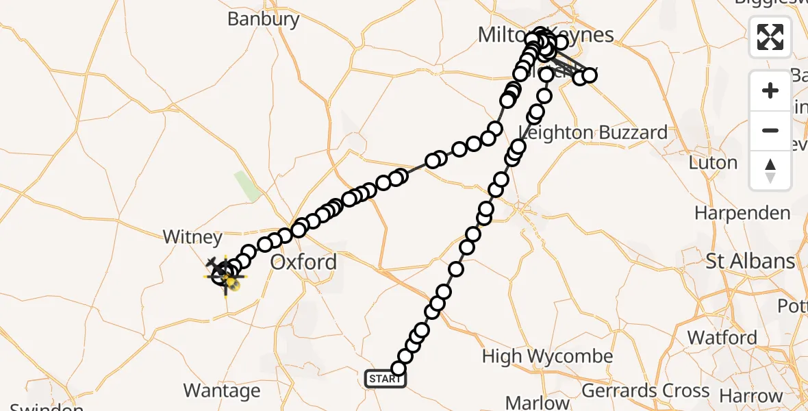 Flight route Police Helicopter Benson - Standlake, 15 October 2026, 22:18