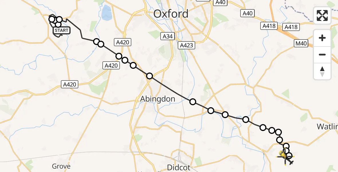 Flight route Police Helicopter Standlake - Ewelme, 15 October 2026, 23:15