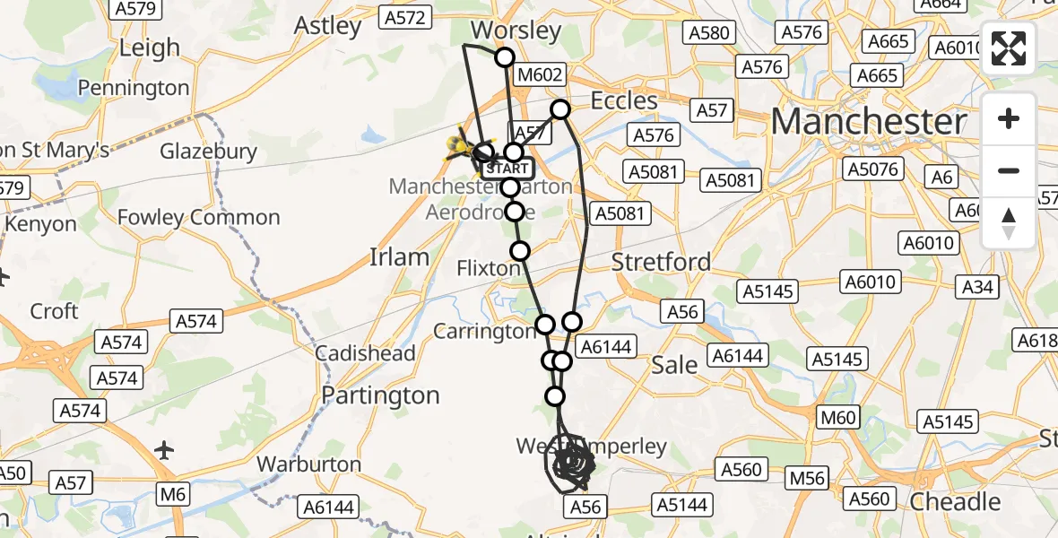 Flight route Police Helicopter Manchester Barton Aerodrome - Manchester Barton Aerodrome, 16 October 2026, 03:12