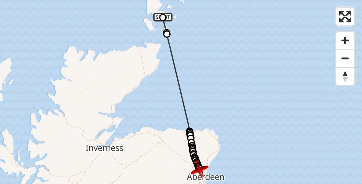Flight route Air Ambulance Aircraft Foveran - Aberdeenshire, 16 October 2026, 04:10