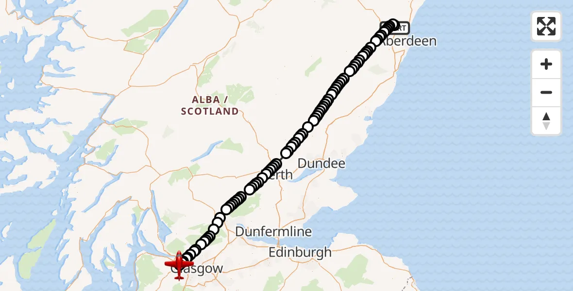 Flight route Air Ambulance Aircraft Dyce and Stoneywood - Glasgow Airport, 16 October 2026, 06:31