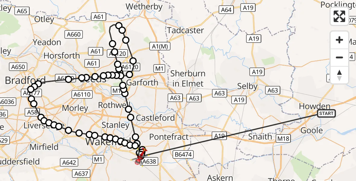 Flight route Air Ambulance Helicopter Balkholme - YAA Nostell Helicopter Port, 16 October 2026, 08:04