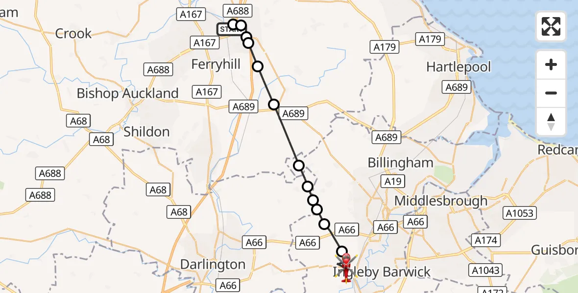 Flight route Air Ambulance Helicopter Parkhill - Egglescliffe, 16 October 2026, 08:05