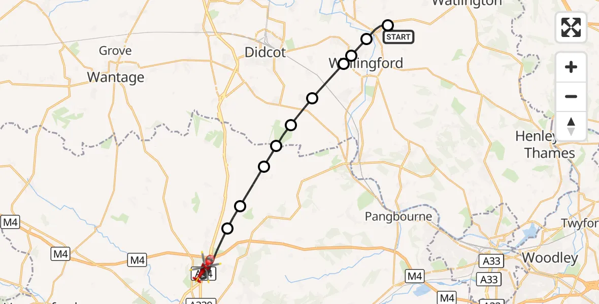 Flight route Air Ambulance Helicopter RAF Benson - Chieveley, 16 October 2026, 09:54