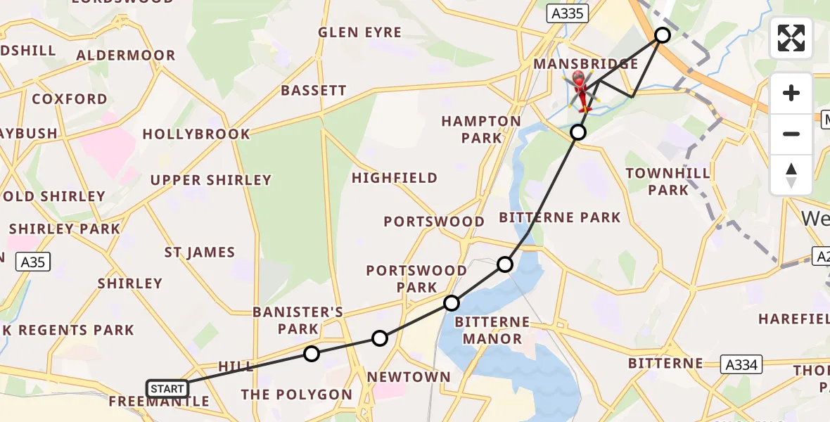 Flight route Air Ambulance Helicopter Freemantle - Mansbridge, 16 October 2026, 10:15