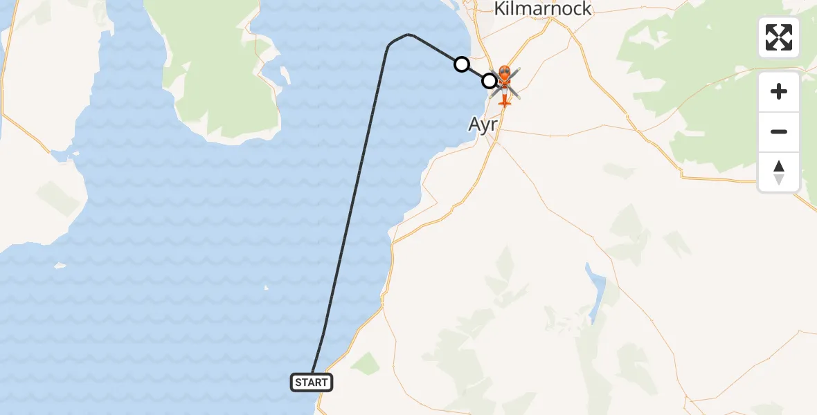 Flight route Coastguard Helicopter Inner Seas - Glasgow Prestwick Airport, 16 October 2026, 10:17