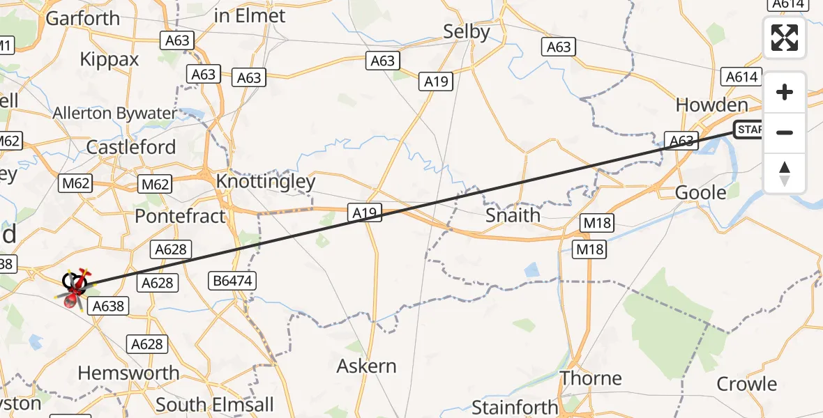 Flight route Air Ambulance Helicopter Balkholme - YAA Nostell Helicopter Port, 16 October 2026, 10:36