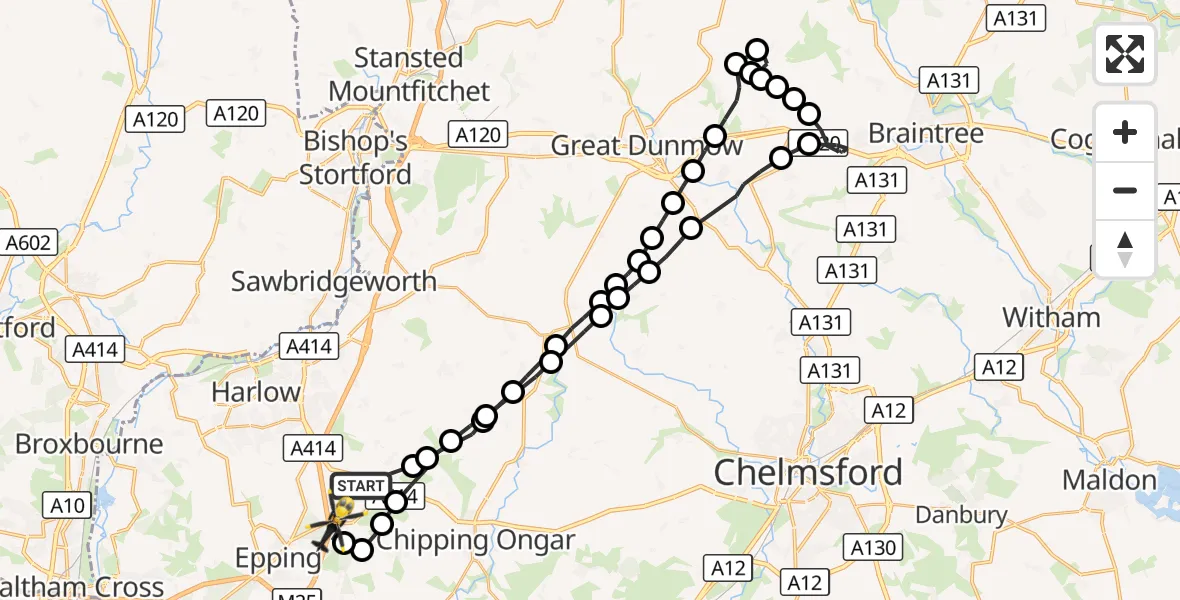 Flight route Police Helicopter North Weald Bassett - Coopersale, 16 October 2026, 10:42