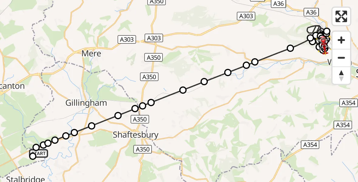 Flight route Air Ambulance Helicopter Henstridge Airfield - Wilton, 16 October 2026, 10:57