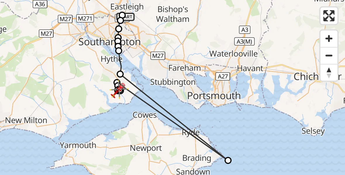 Flight route Air Ambulance Helicopter Southampton Airport - Langley, 16 October 2026, 11:44