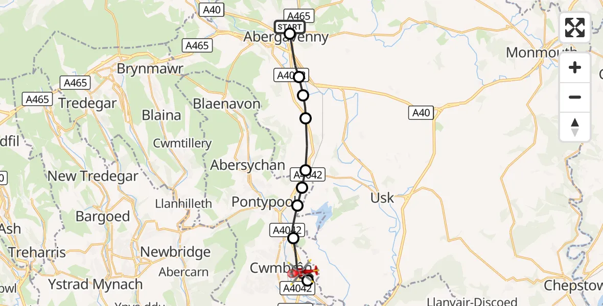 Flight route Air Ambulance Helicopter Mardy - Llanyrafon, 16 October 2026, 11:44