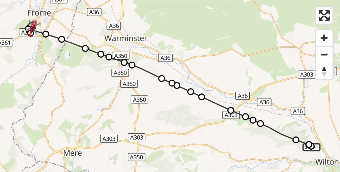 Flight route Air Ambulance Helicopter South Newton - Frome, 16 October 2026, 11:49