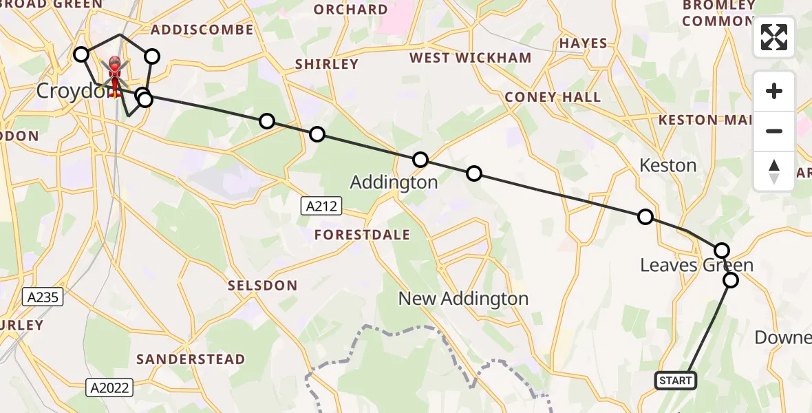 Flight route Air Ambulance Helicopter London Biggin Hill Airport - Waddon, 16 October 2026, 12:11