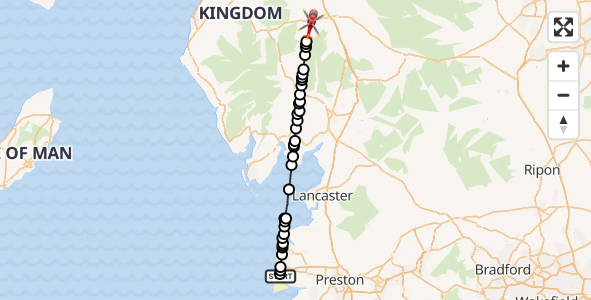 Flight route Air Ambulance Helicopter Blackpool Airport - Matterdale, 16 October 2026, 12:40