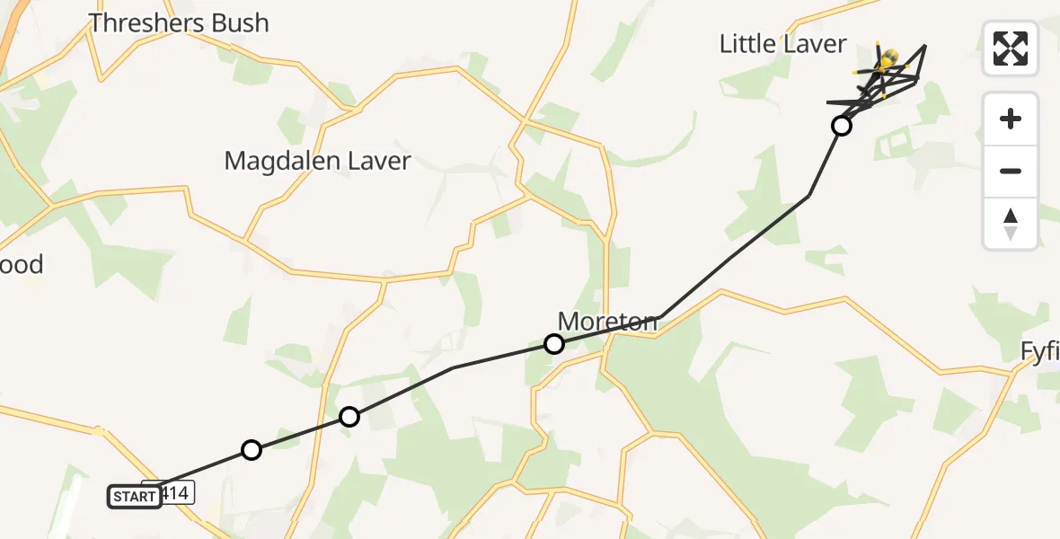 Flight route Police Helicopter North Weald Airfield - Little Laver, 16 October 2026, 12:41