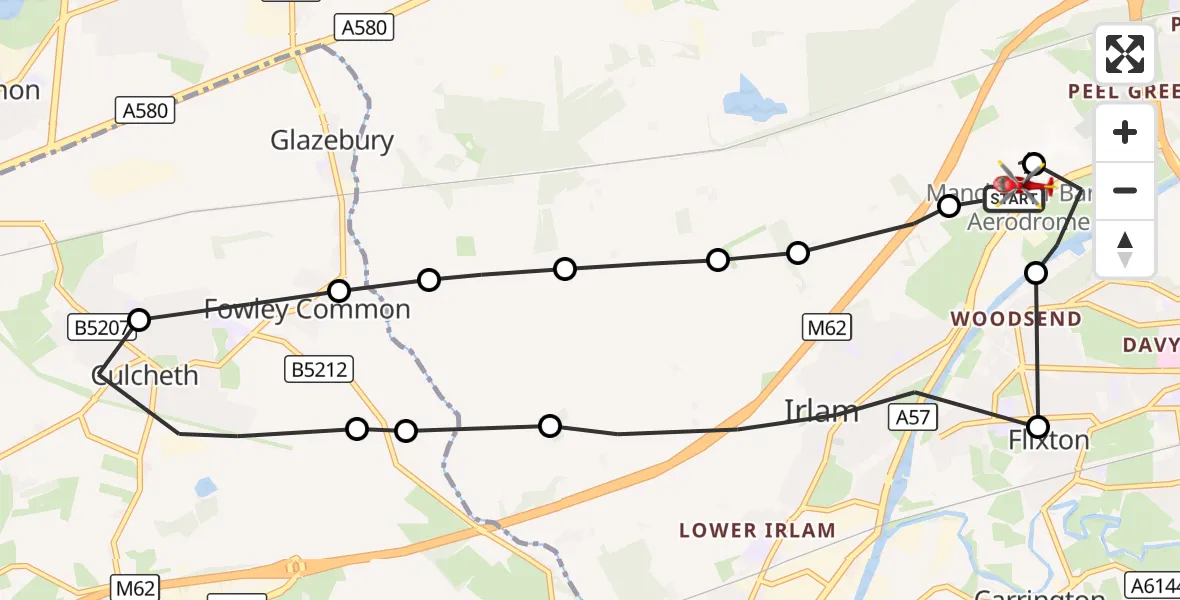 Flight route Air Ambulance Helicopter Manchester Barton Aerodrome - Manchester Barton Aerodrome, 16 October 2026, 13:27